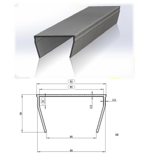 ML Perfil en PVC reciclado a 6,0 metros tipo U 35 mm con alas. Color gris.