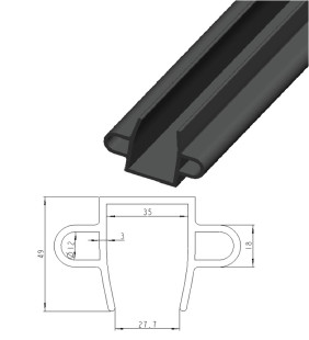 ML Perfil en PVC reciclado a 6,0 metros. Tipo U 35 mm con bisagra trasera.