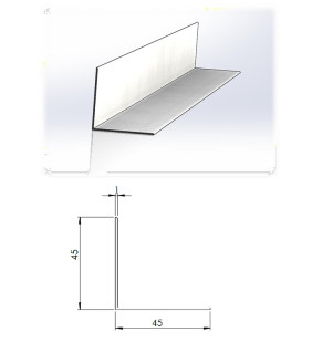 ML Perfil en PVC reciclado a 6,0 metros. Tipo angular 45 mm para remate de cualquier tipo de perfil. Color blanco.