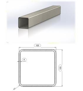 ML Perfil en PVC reciclado a 6,0 metros. Tipo cuadrado 100 x 100 x 4 mm. Color gris oscuro.
