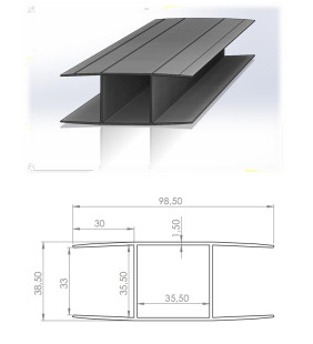 ML Perfil en PVC reciclado a 6,0 metros. Tipo H 50 mm. Color blanco.