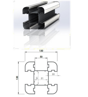 ML Perfil en PVC reciclado a 6 metros. Tipo poste 130 x 130 mm para vallados con panels de 35 mm. Color blanco.
