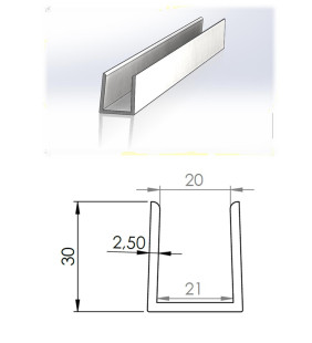ML Perfil en PVC reciclado a 6,0 metros. Tipo U 20 mm. Color blanco.